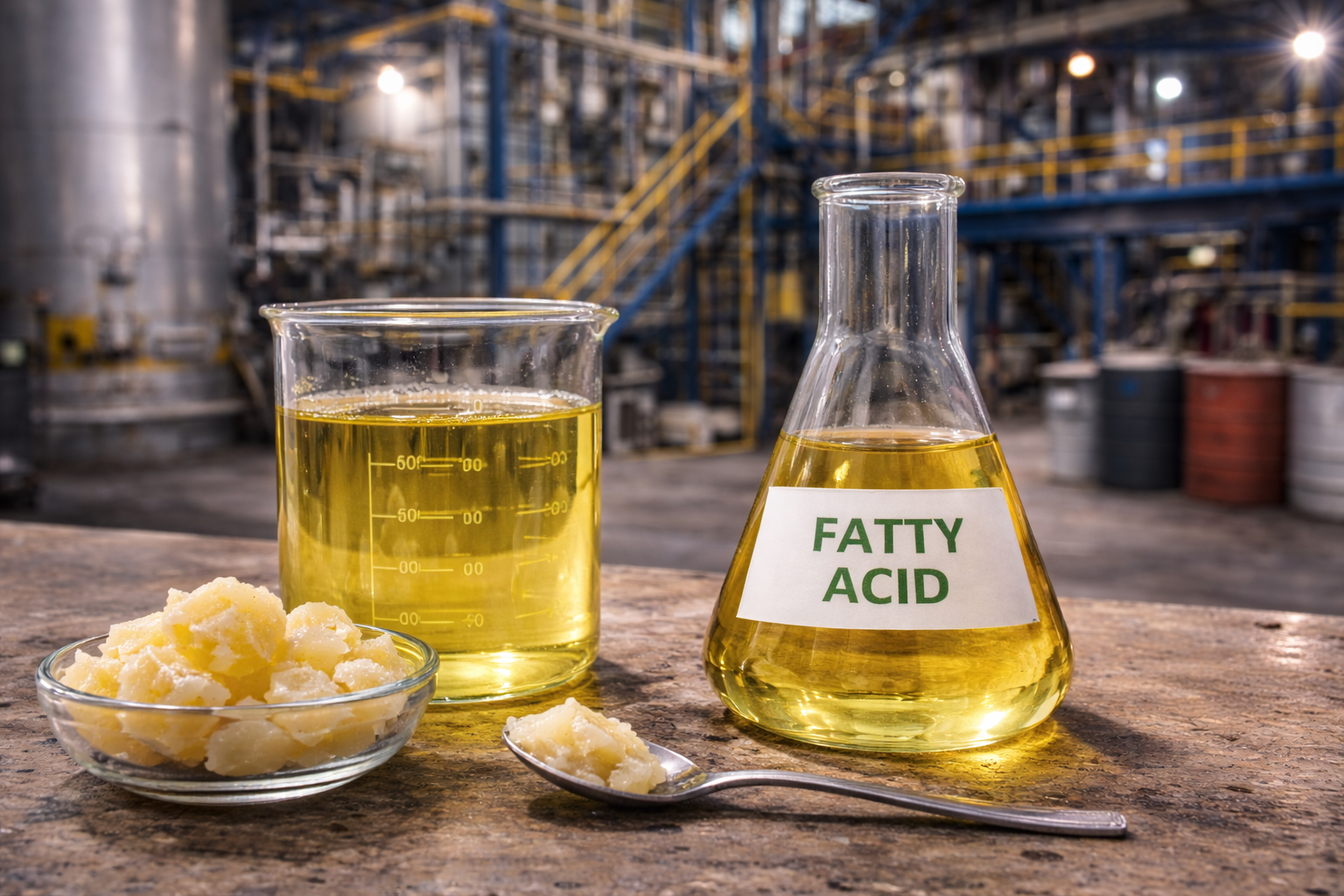 Industrial fatty acid processing scene